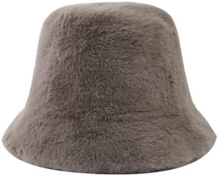 Fuzzy Faux Fur Bucket Hat for Women - WarmWinter Fashion