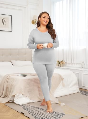 ForHailey Thermal Underwear Plus Size Womens Fleece Set