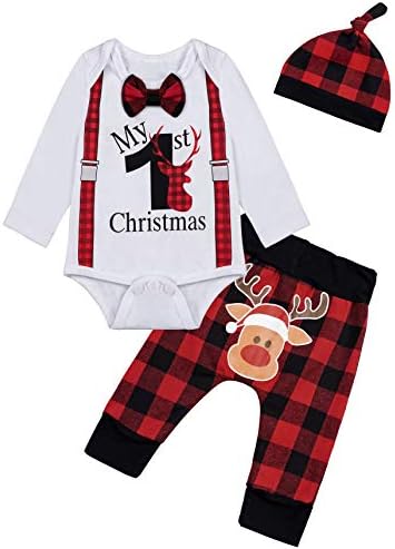 Yruiz Baby My First Christmas Romper Set Xmas Bowtie Strap Romper