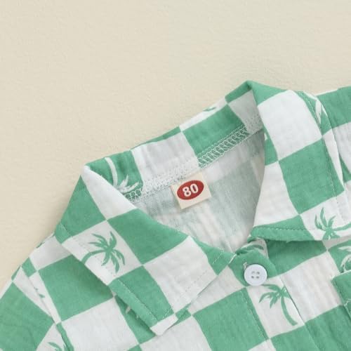 Mandizy Todd Mizy Summer Outfit for Boys - Cute Checkered Palm Tree Printing