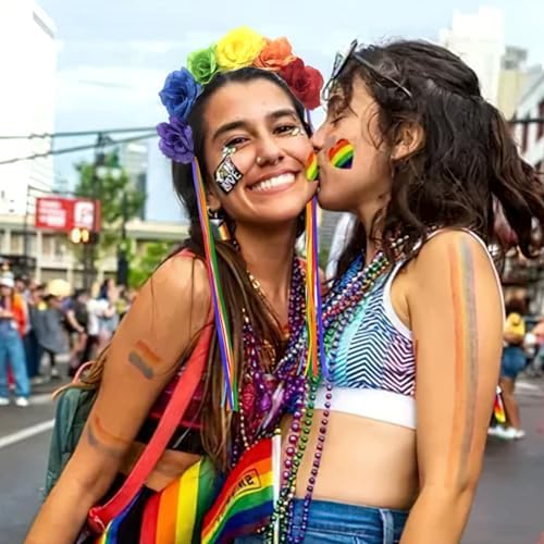 Epic Rainbow Rose Flower Headband with Tassels for Pride Day
