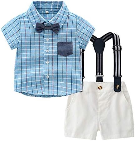 Infant Gentleman Sets Bow Tie Plaid T-Shirts Overalls 0-3 Years