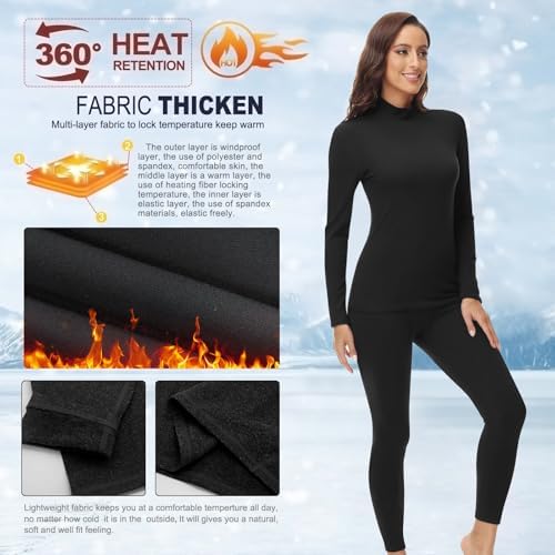 Warm Mock Neck Thermal Underwear Set for Women