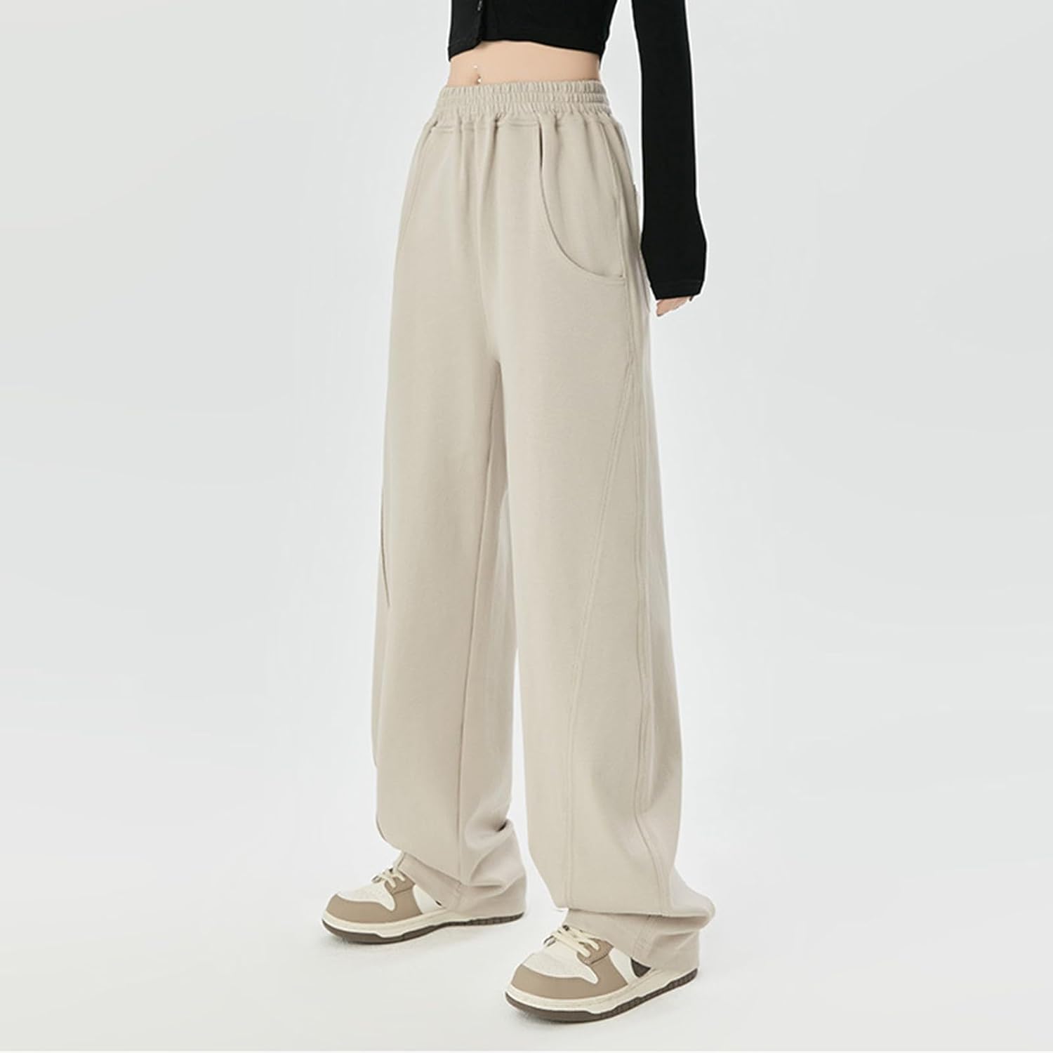 Generic Womens High-Waisted Active Jogger Sweatpants EF80 with 2 Pockets - CasualSoftBreathableWide-Leg