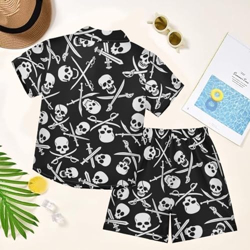 Boys Hawaiian Button Down Shirt Set with Swim Trunks for Summer