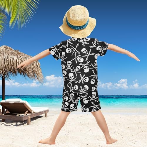 Boys Hawaiian Button Down Shirt Set with Swim Trunks for Summer