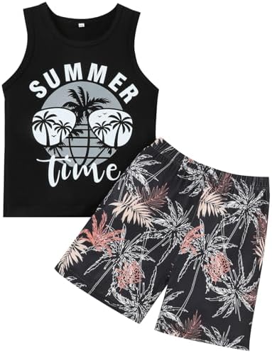 NARPLO Toddler Boy Clothes - Holiday Style Letter Print Tank Set
