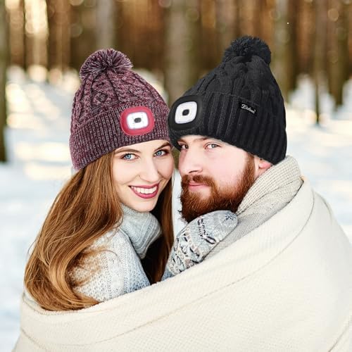 Etsfmoa Unisex Winter Beanie LED Hat Thermal Protection Built-in Flashlight