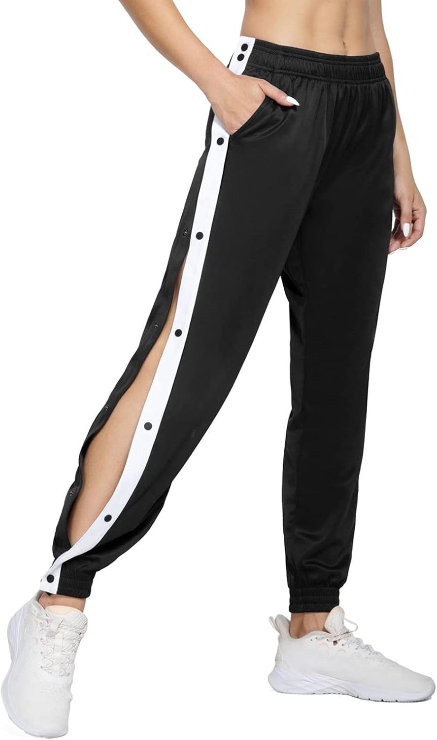Womens High Split Tear Away Basketball Pants with Snap Button
