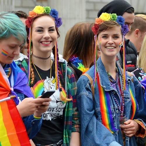 Epic Rainbow Rose Flower Headband with Tassels for Pride Day