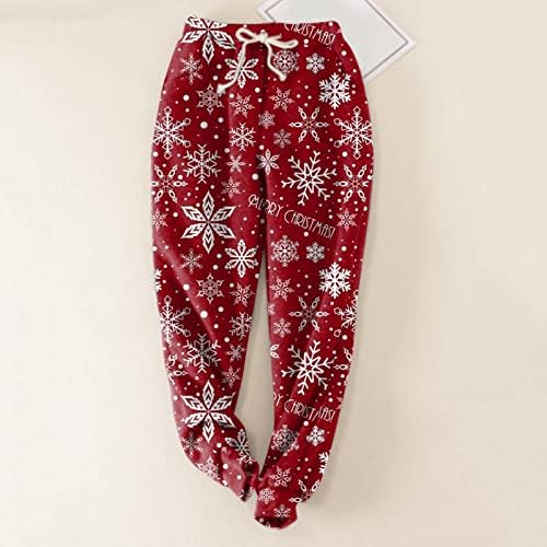 SDbrld Womens Cozy High Waisted Sherpa Fleece drawn string Pants Christmas