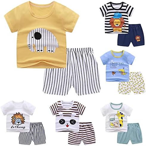 AMIMOJY Kids Cartoon Animal Printed Summer Outfit for Boys