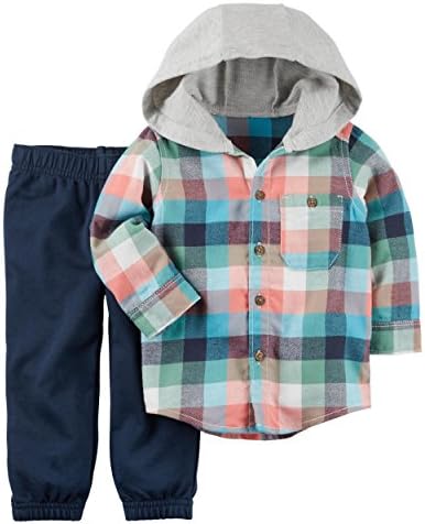 Carters Baby Boys Plaid Hood Playwear Set