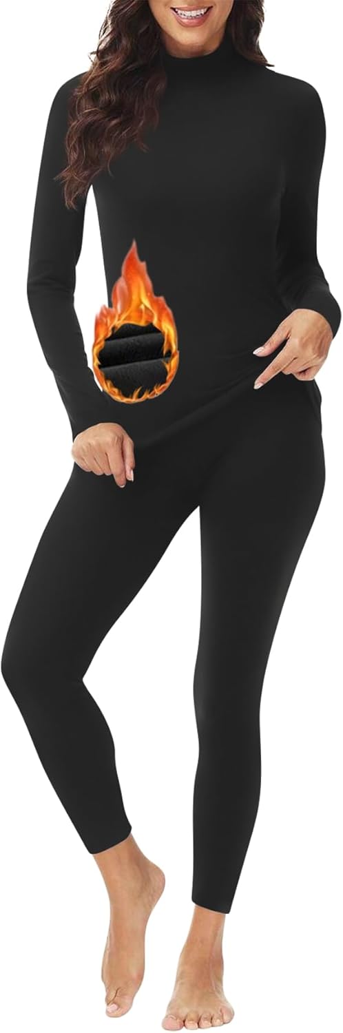 Warm Mock Neck Thermal Underwear Set for Women