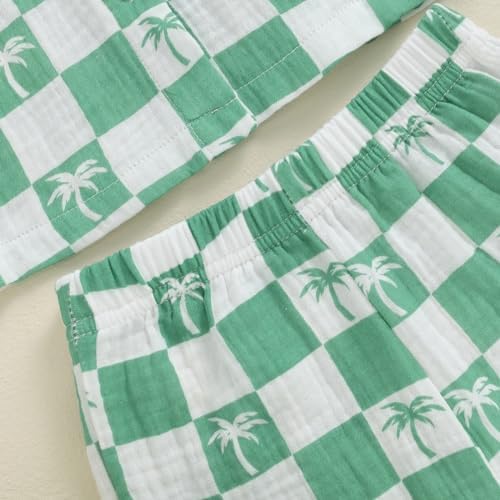 Mandizy Todd Mizy Summer Outfit for Boys - Cute Checkered Palm Tree Printing