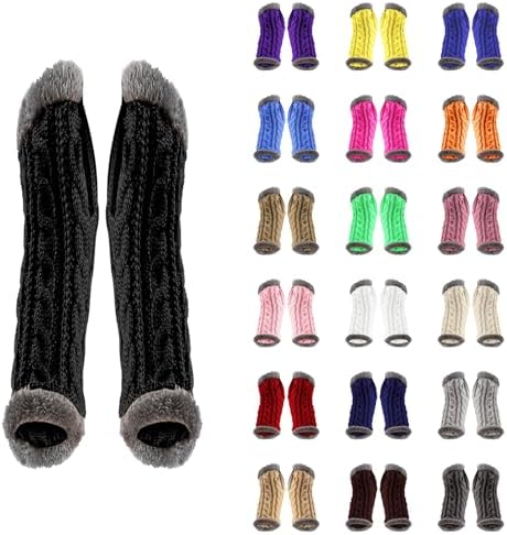 Womens Winter Arm Warmer Knit Fingerless Furry Gloves