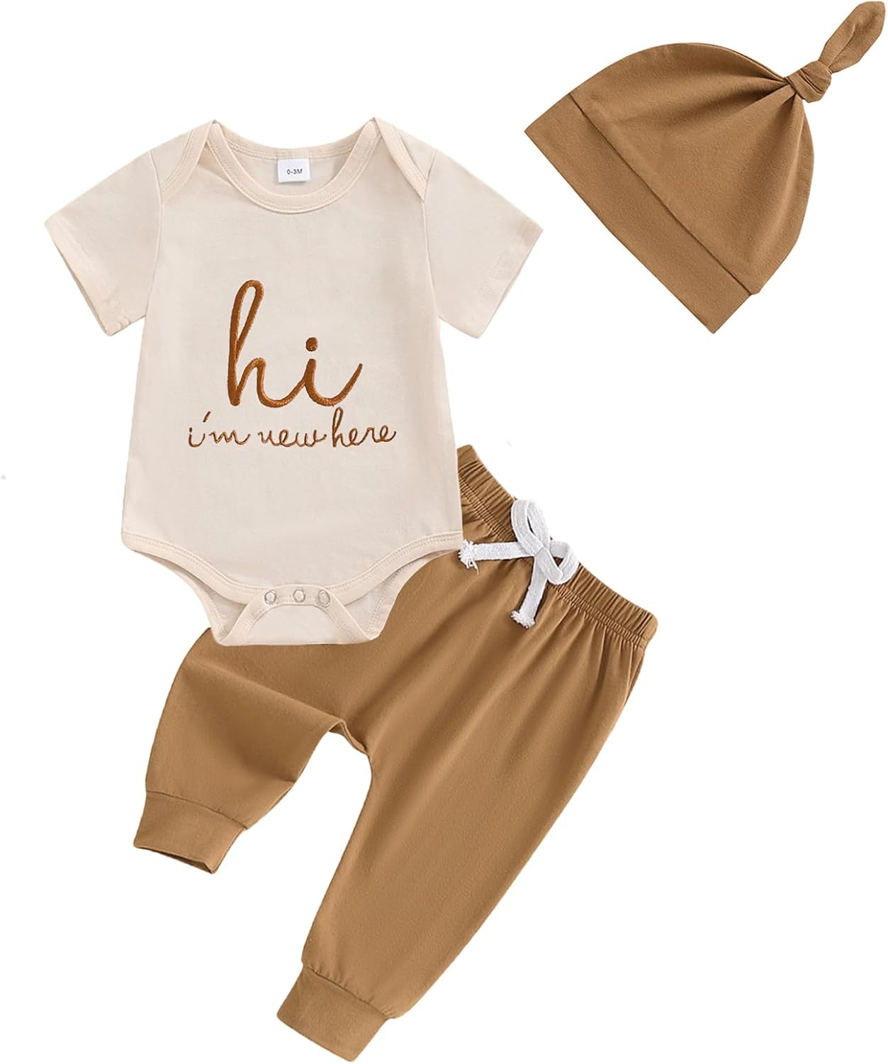 Newborn Boys Coming Home Romper Pants Hat Set - Soft Stylish