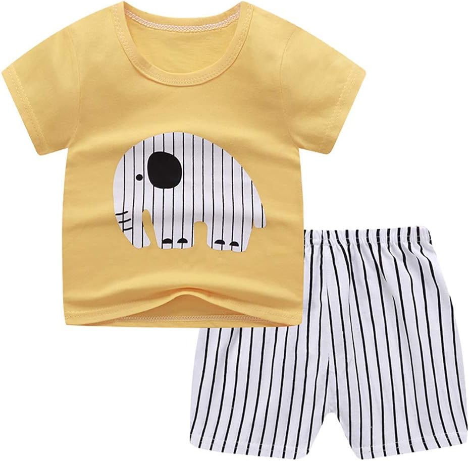 AMIMOJY Kids Cartoon Animal Printed Summer Outfit for Boys