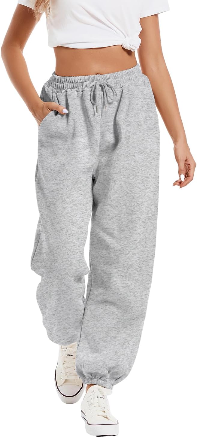 Tuislay Womens High-Waisted Baggy Cotton Elastic Sweatpants for Teen Girls