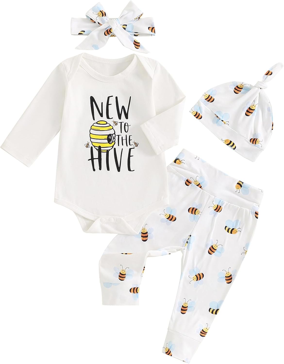 Newborn Baby Essentials Set - Body suit Pants Hat Headband