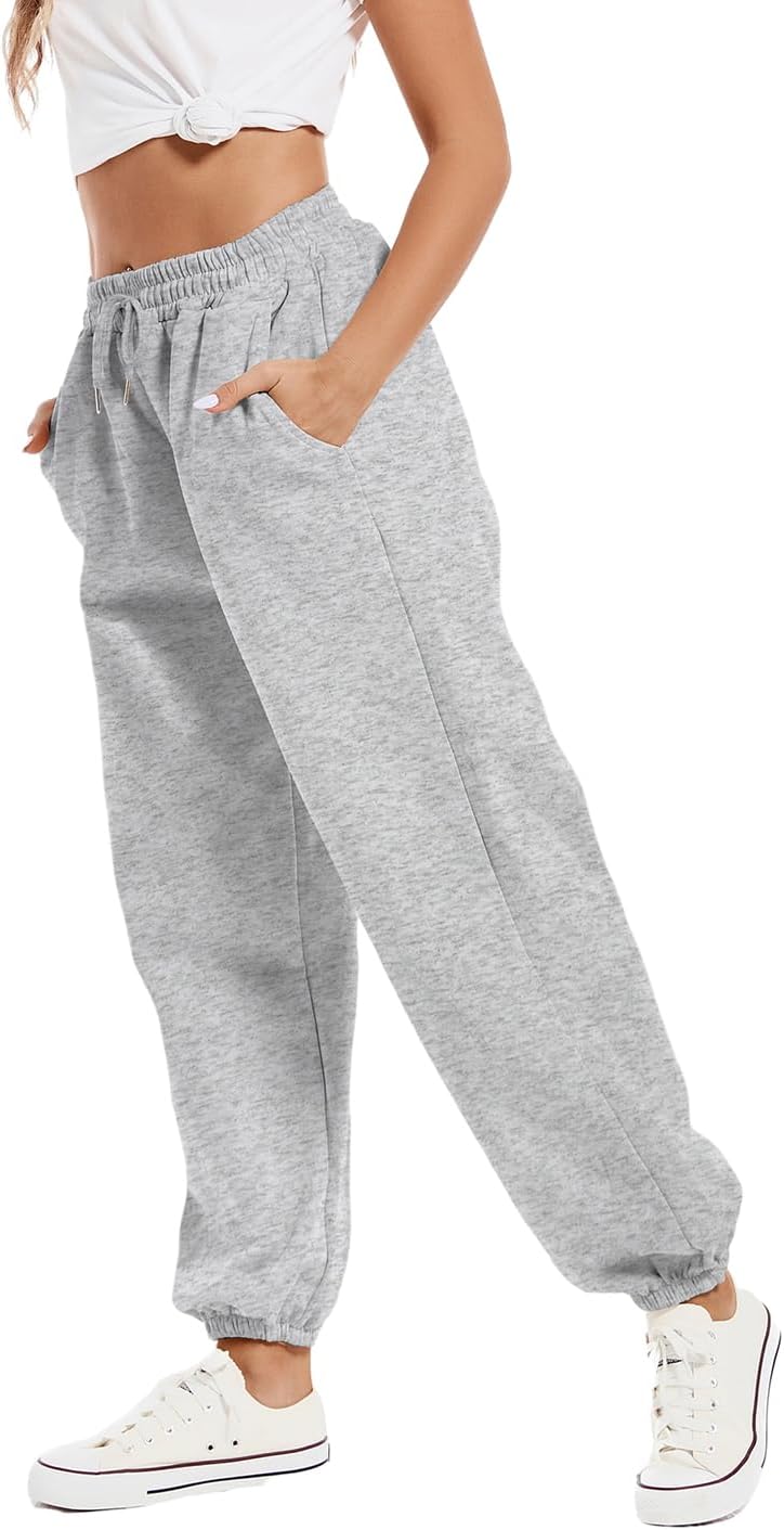Tuislay Womens High-Waisted Baggy Cotton Elastic Sweatpants for Teen Girls