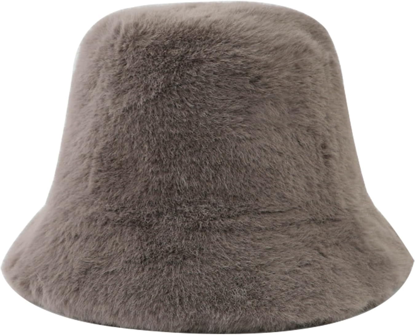Fuzzy Faux Fur Bucket Hat for Women - WarmWinter Fashion