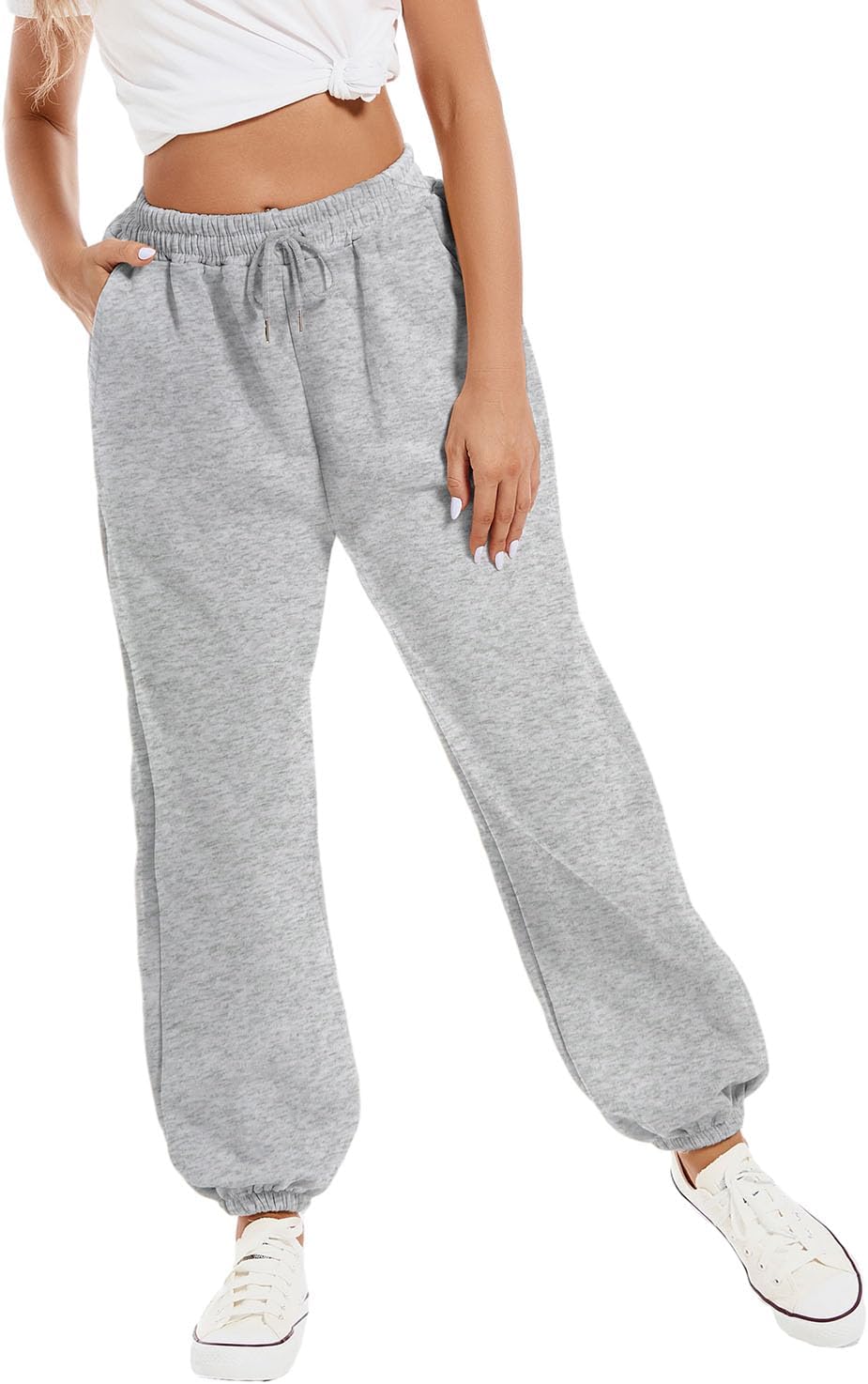 Tuislay Womens High-Waisted Baggy Cotton Elastic Sweatpants for Teen Girls