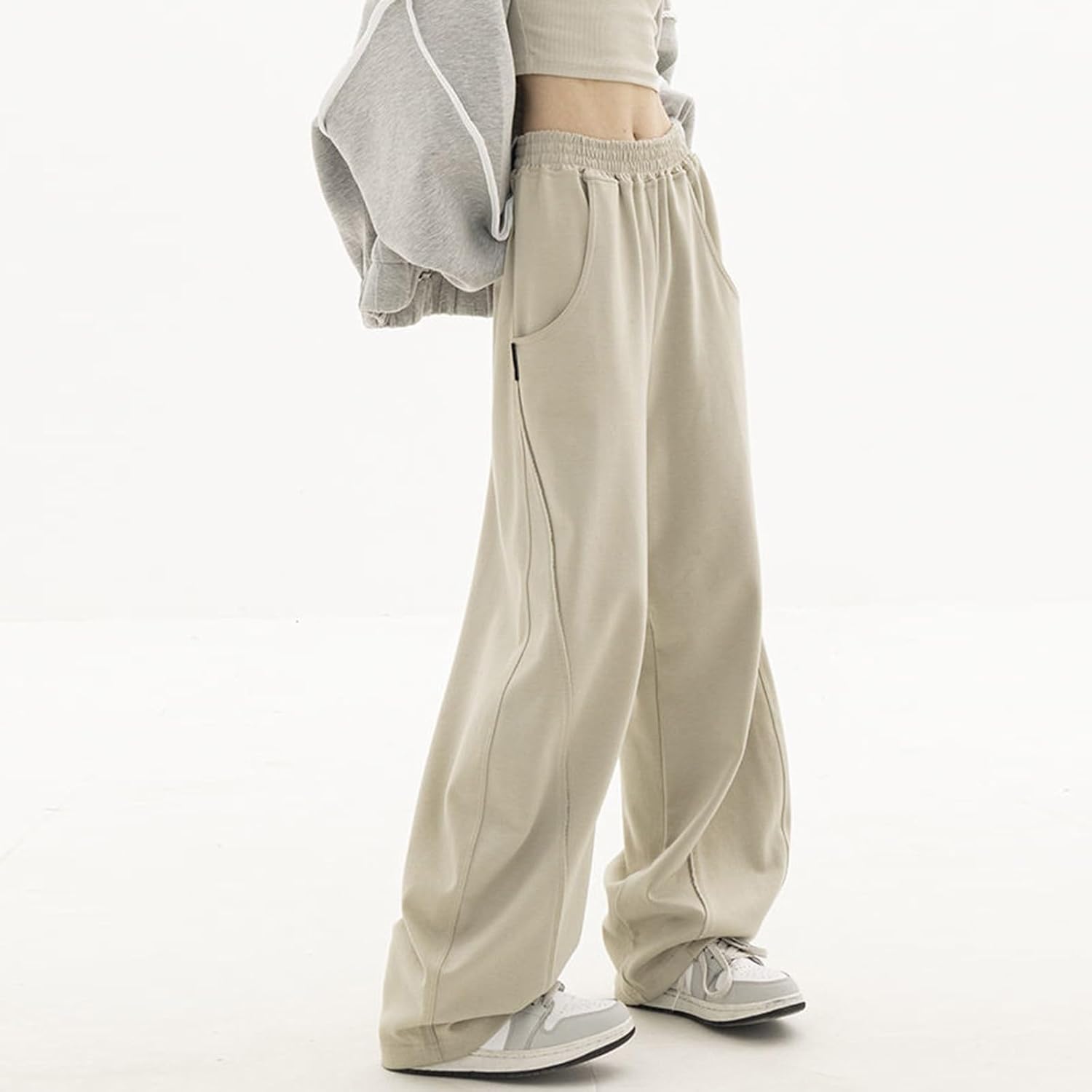 Generic Womens High-Waisted Active Jogger Sweatpants EF80 with 2 Pockets - CasualSoftBreathableWide-Leg