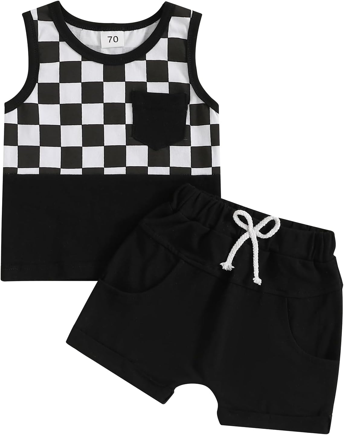 Meiweileya Baby Boy Checkered Tank Short Set