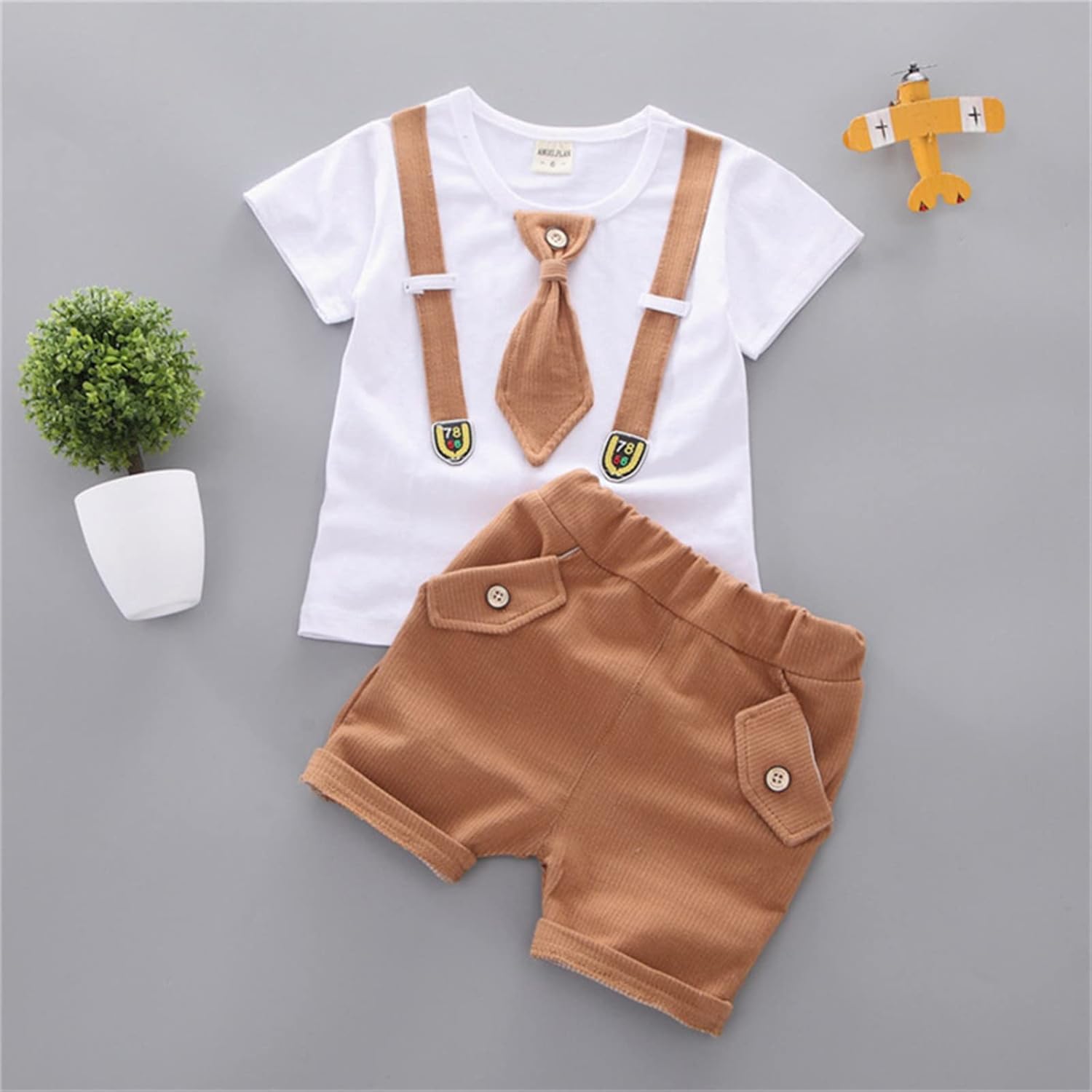 Patchwork Bowtie Casual Toddler Boys ShortSets