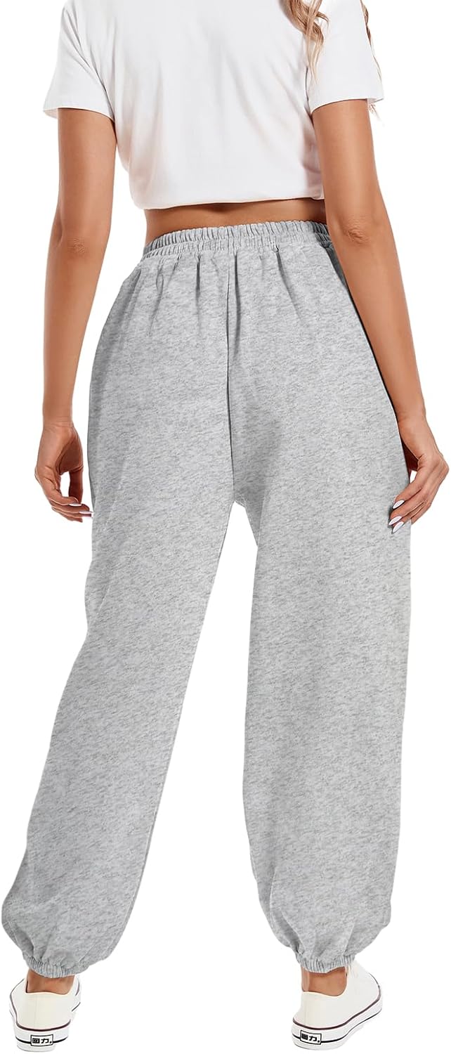 Tuislay Womens High-Waisted Baggy Cotton Elastic Sweatpants for Teen Girls