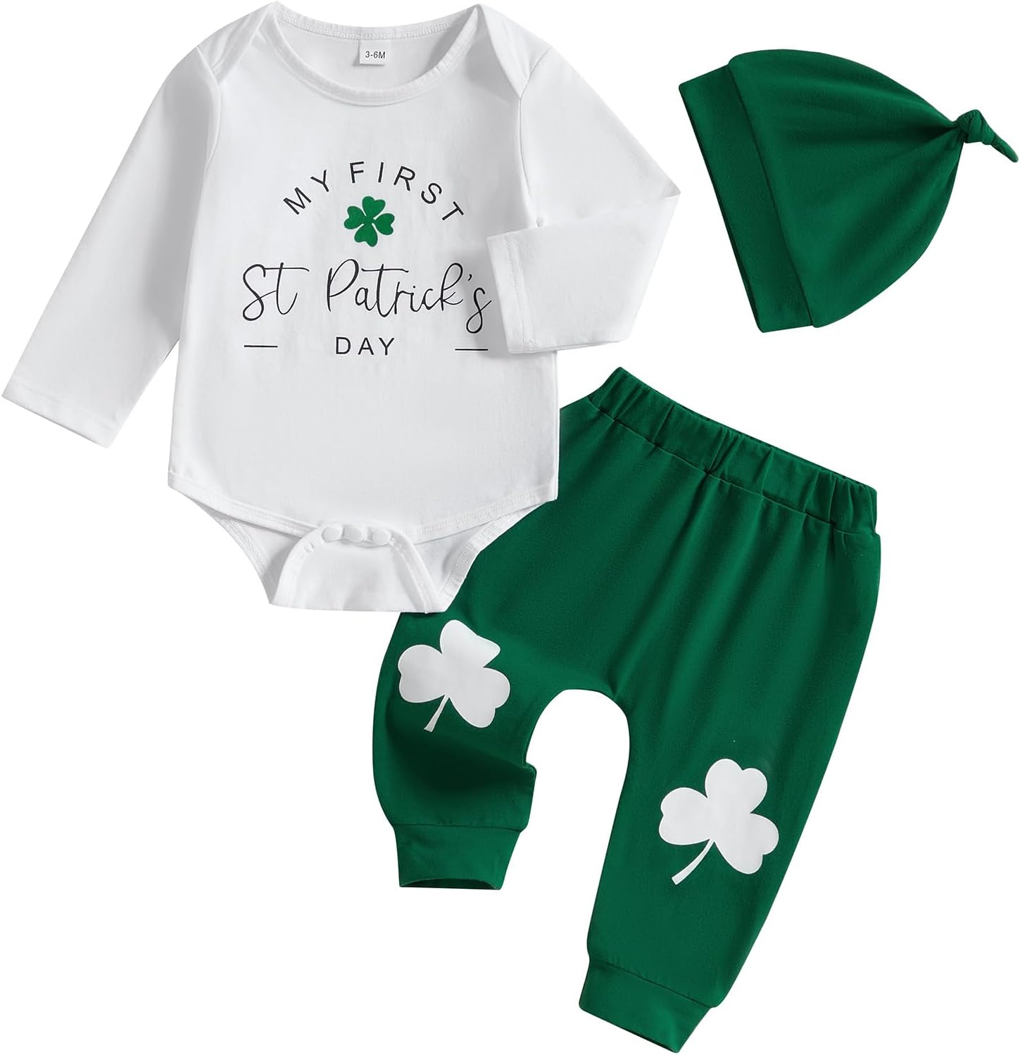 My First St Patricks Day Baby Boy Outfit - Clover Print Romper Set