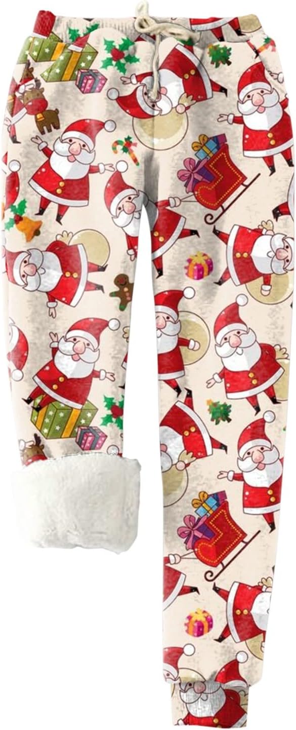 Chic Christmas Print Winter Jogger Pants for Women