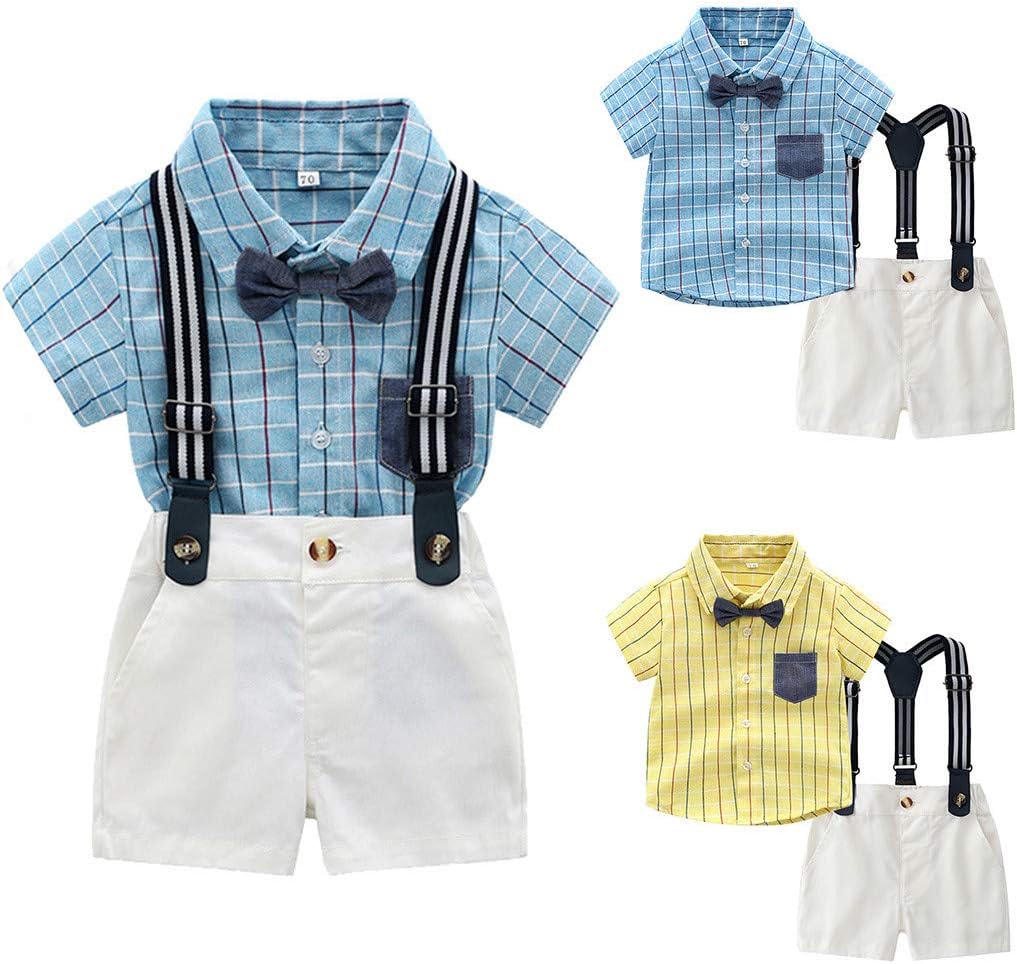 Infant Gentleman Sets Bow Tie Plaid T-Shirts Overalls 0-3 Years