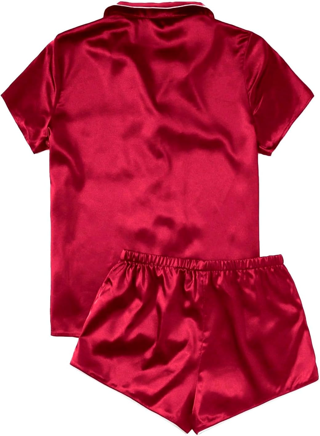 Womens Red Satin Button-Down Pajamas Set Plus Size