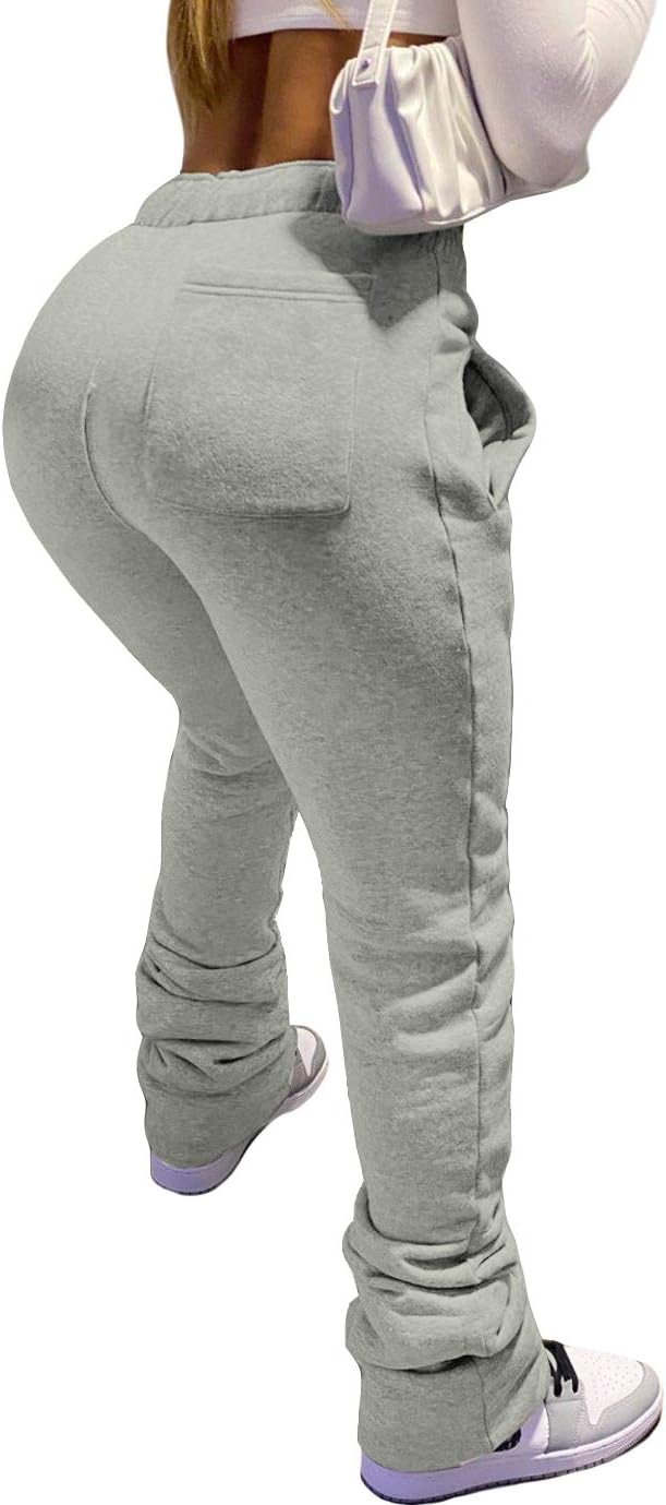 Warm Stretchy Womens Fleece-Lined Stacked Jogger Pants