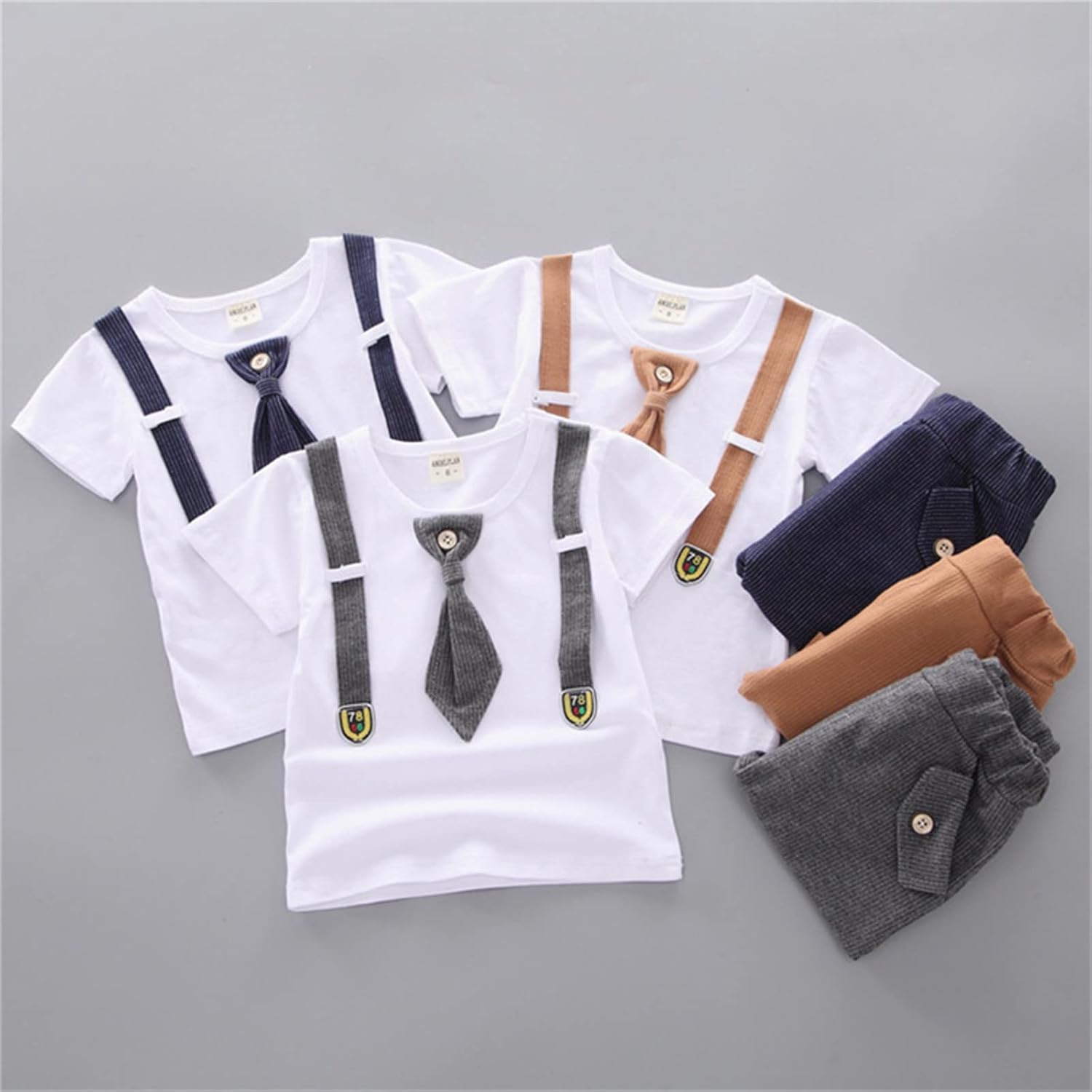 Patchwork Bowtie Casual Toddler Boys ShortSets