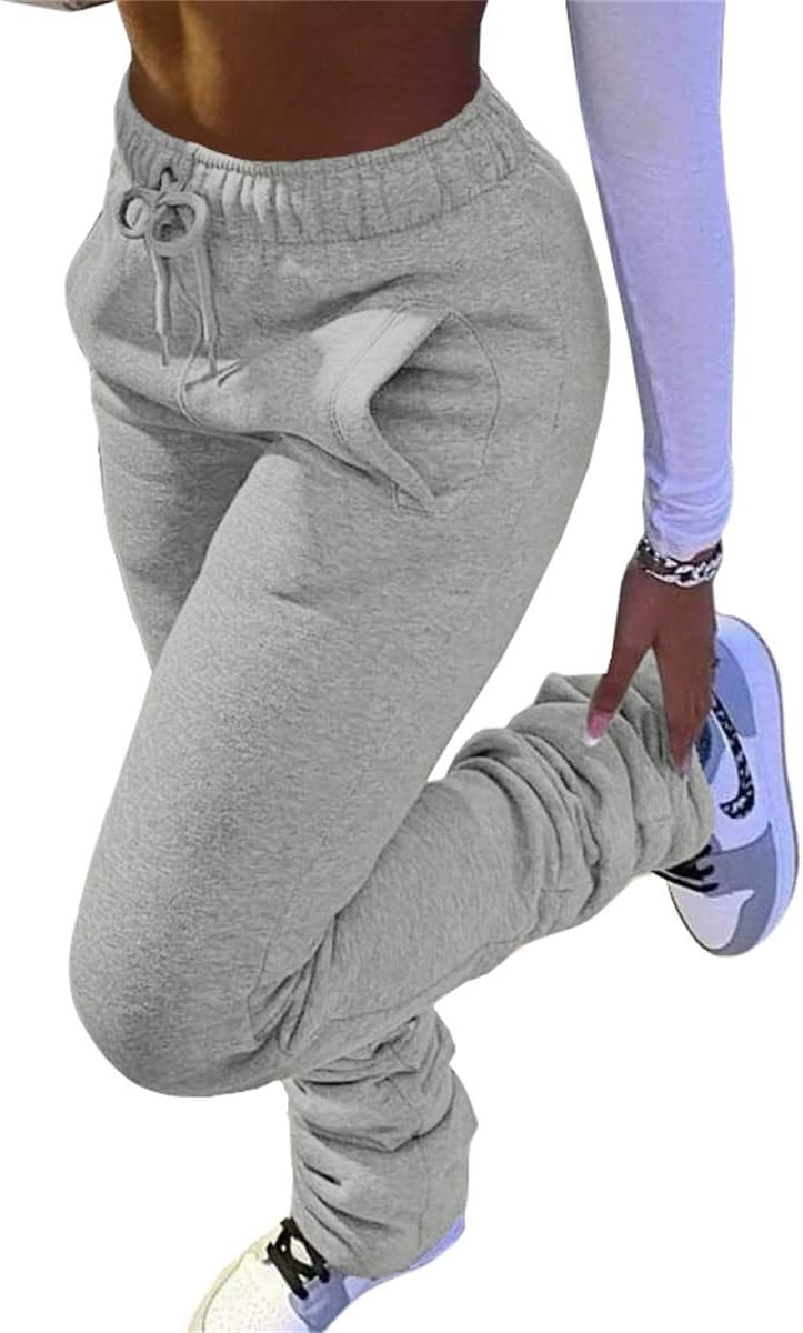 Warm Stretchy Womens Fleece-Lined Stacked Jogger Pants