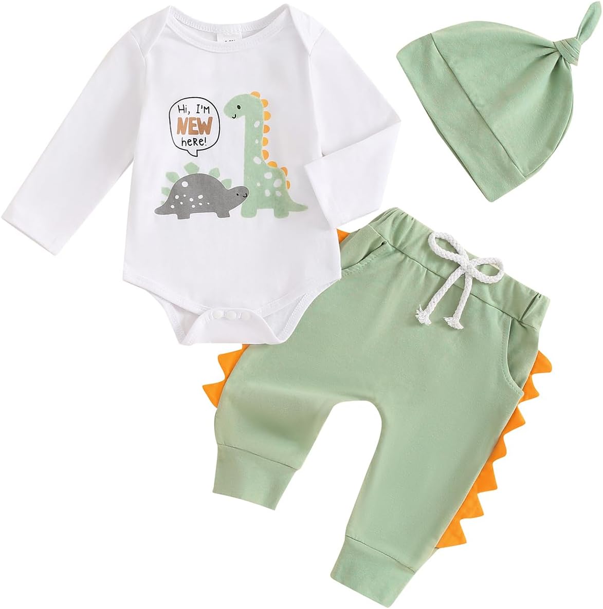 Newborn Baby Boy Dinosaur Romper Jogger Pants Hat Set