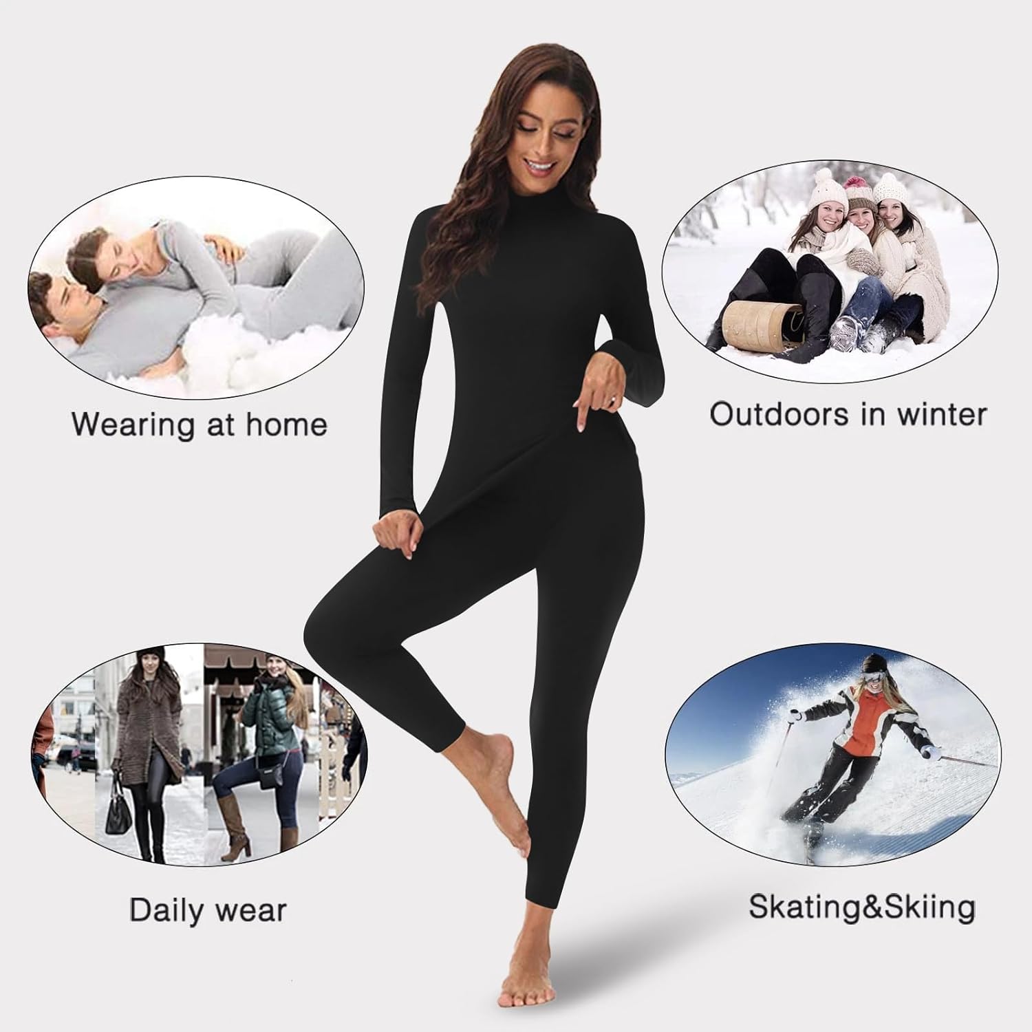 Warm Mock Neck Thermal Underwear Set for Women