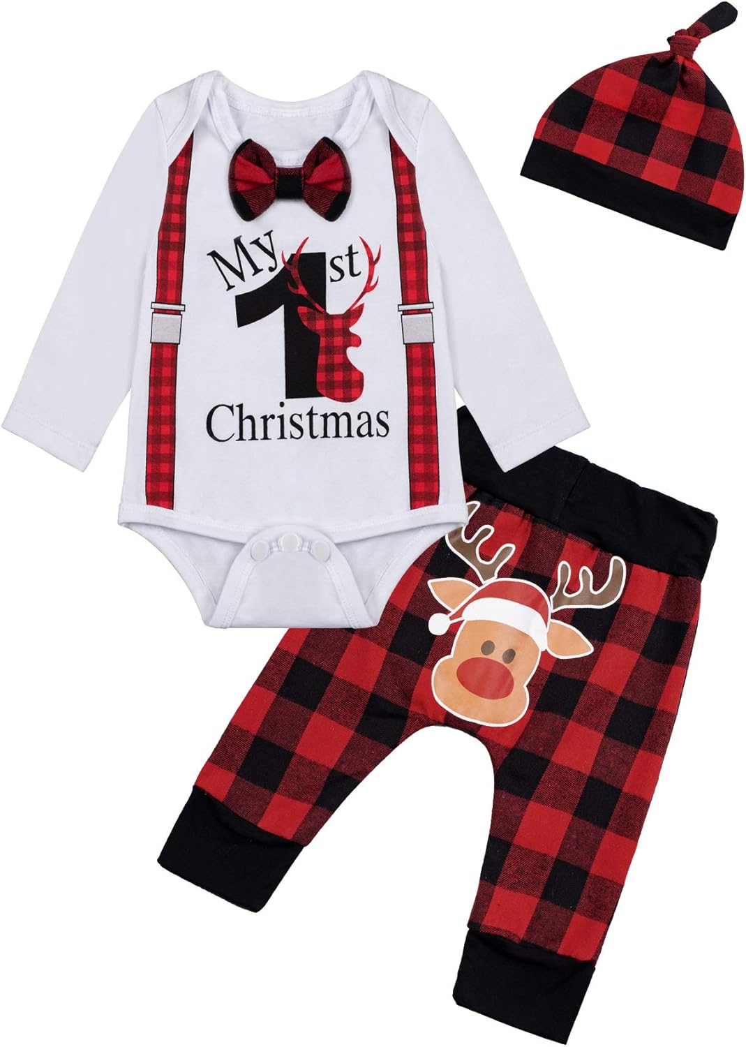 Yruiz Baby My First Christmas Romper Set Xmas Bowtie Strap Romper
