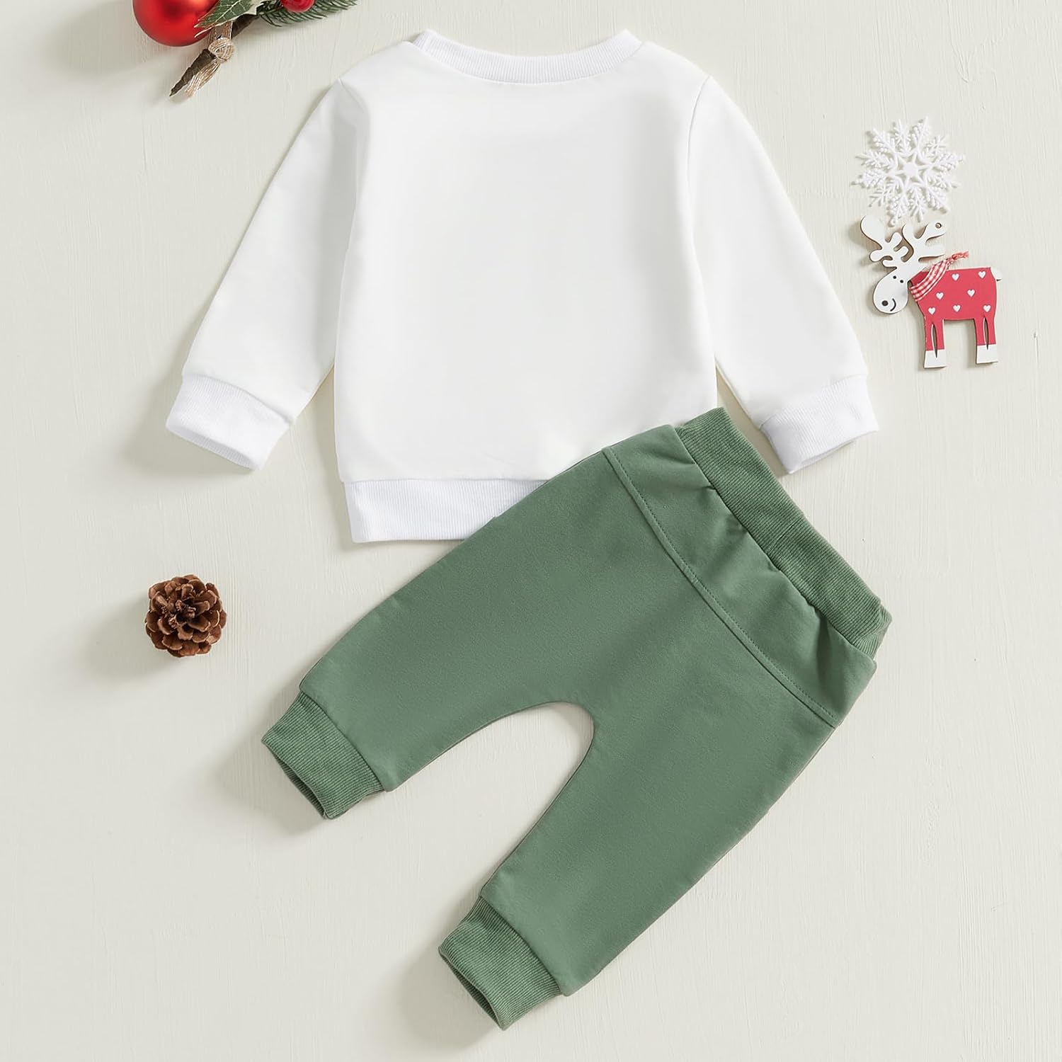 Baby Boy First Birthday Outfit - Red Reindeer Sweater Elves Pants Set