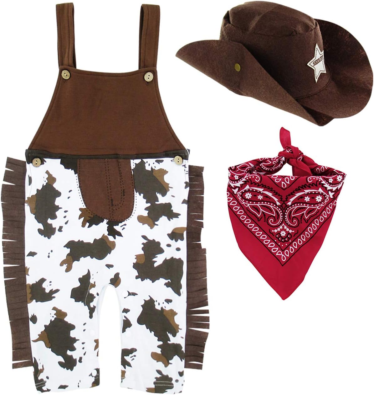 AJ DESIGN Baby Boys Western Cowboy Romper Sets with Scarf and Hat