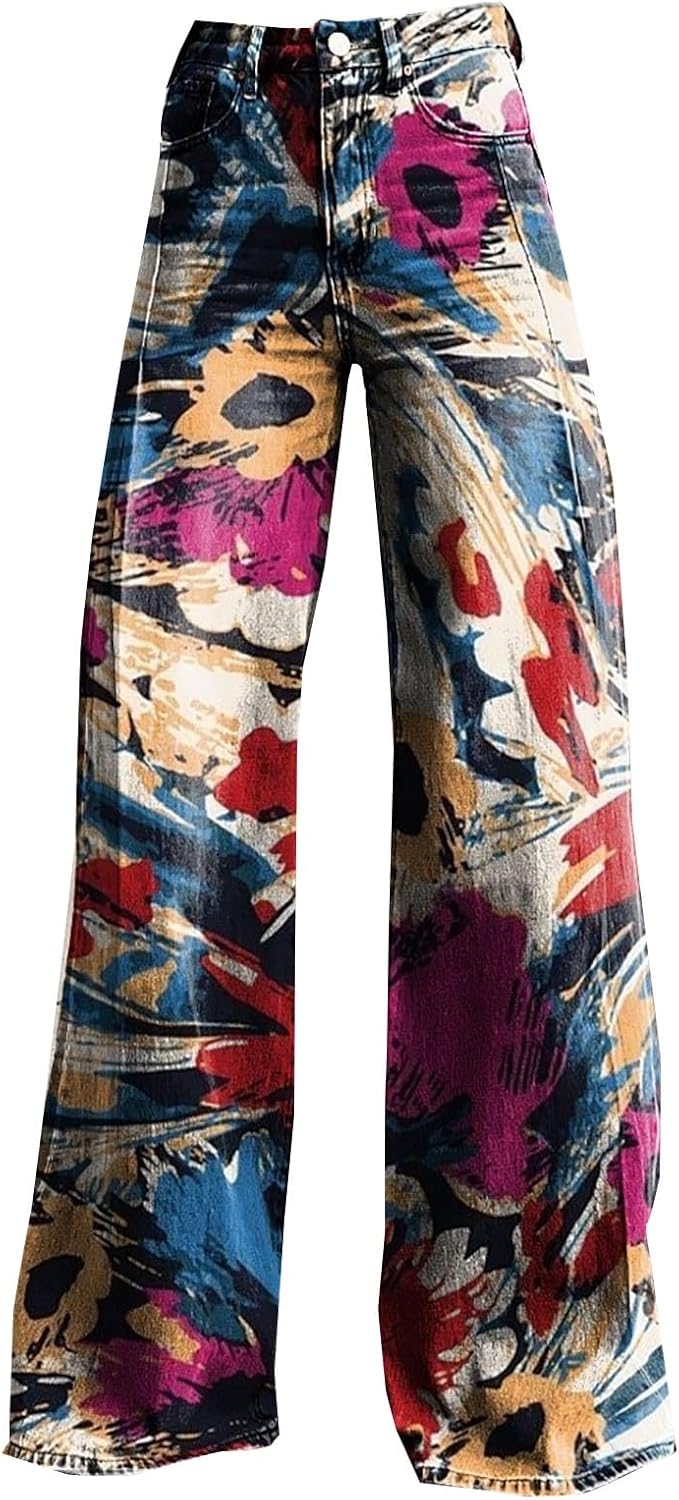 Vivid Print Wide Leg Yoga Pants for Women Casual and Trendy
