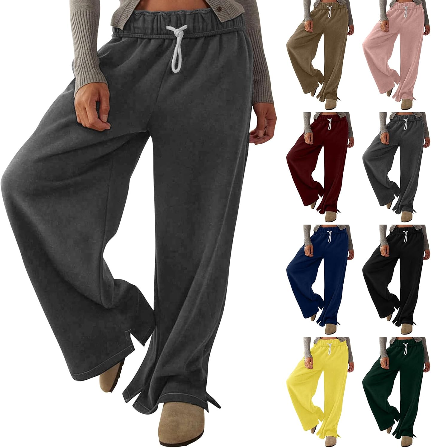 Rikbuig Womens Wide Leg Fleece Joggers