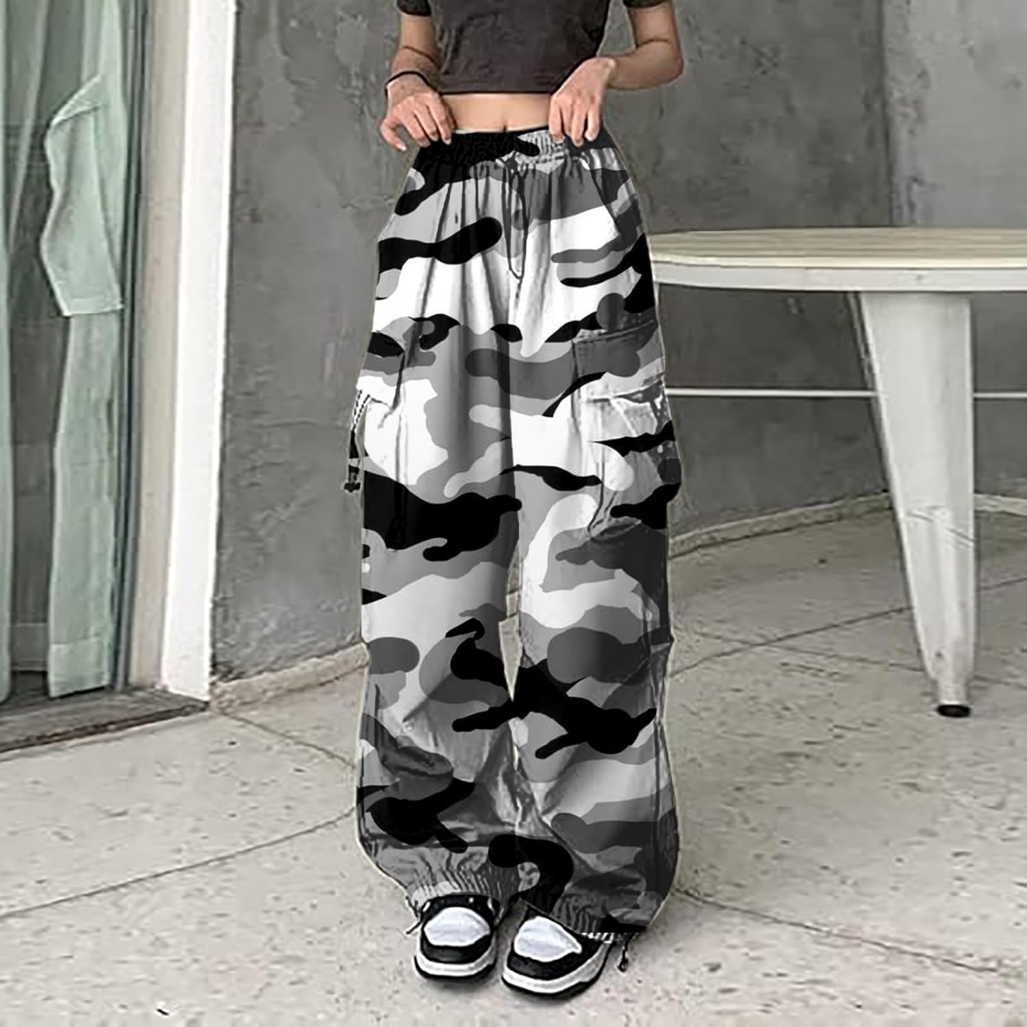 SDBRLD Wide Leg Cargo Sweatpants Women Camo Design Y2K Trendy