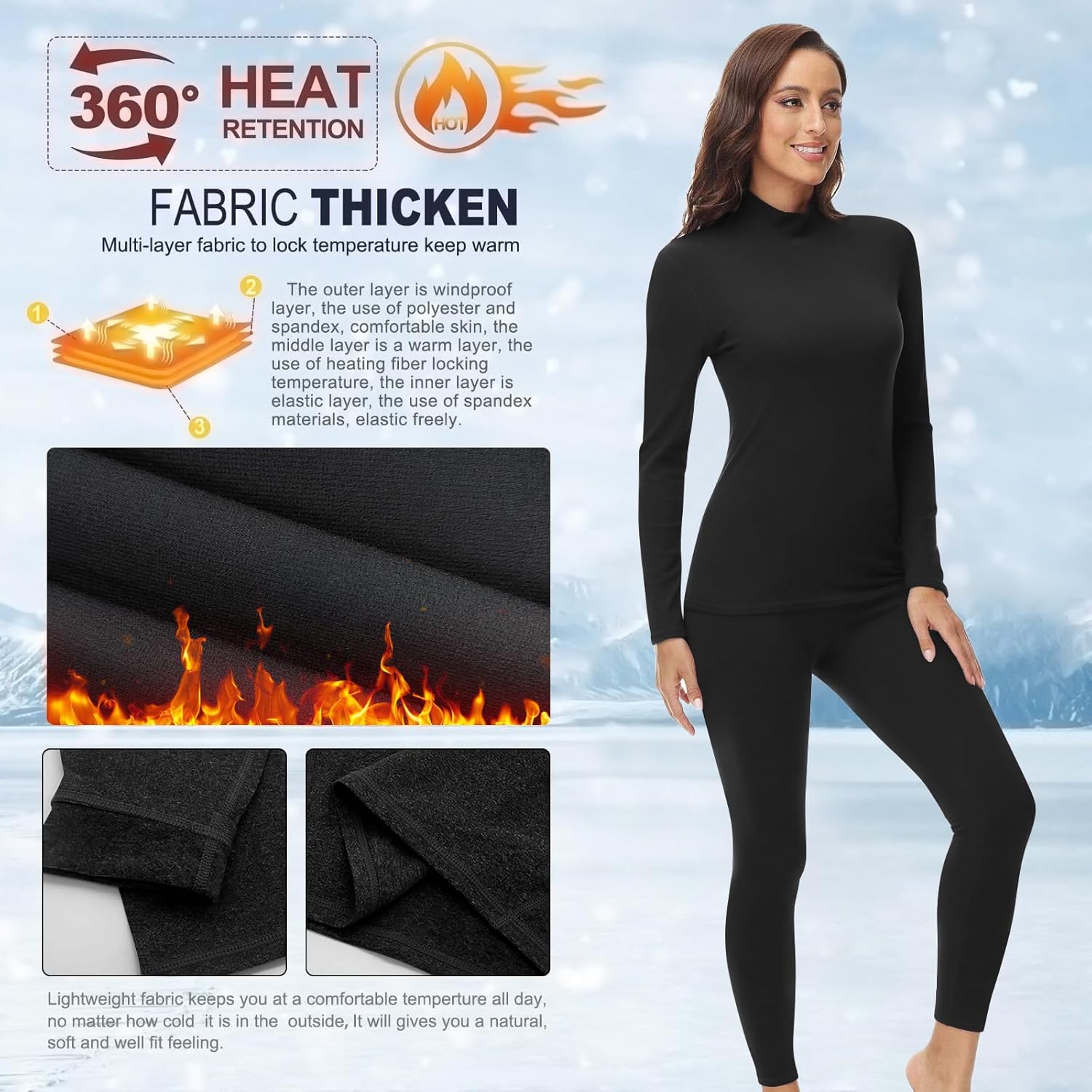 Warm Mock Neck Thermal Underwear Set for Women