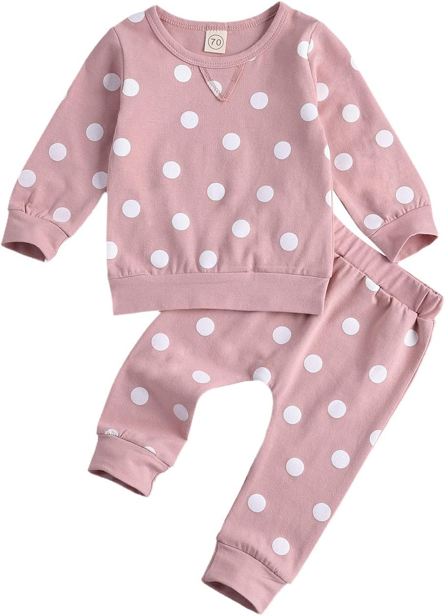 Newborn Boys Girls 2-Piece Outfit Set Long Sleeve Polka Dot TopPants