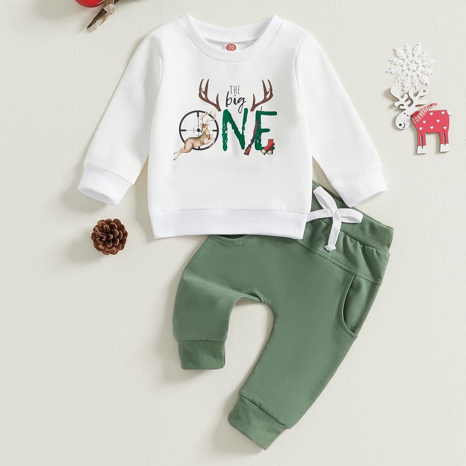 Baby Boy First Birthday Outfit - Red Reindeer Sweater Elves Pants Set