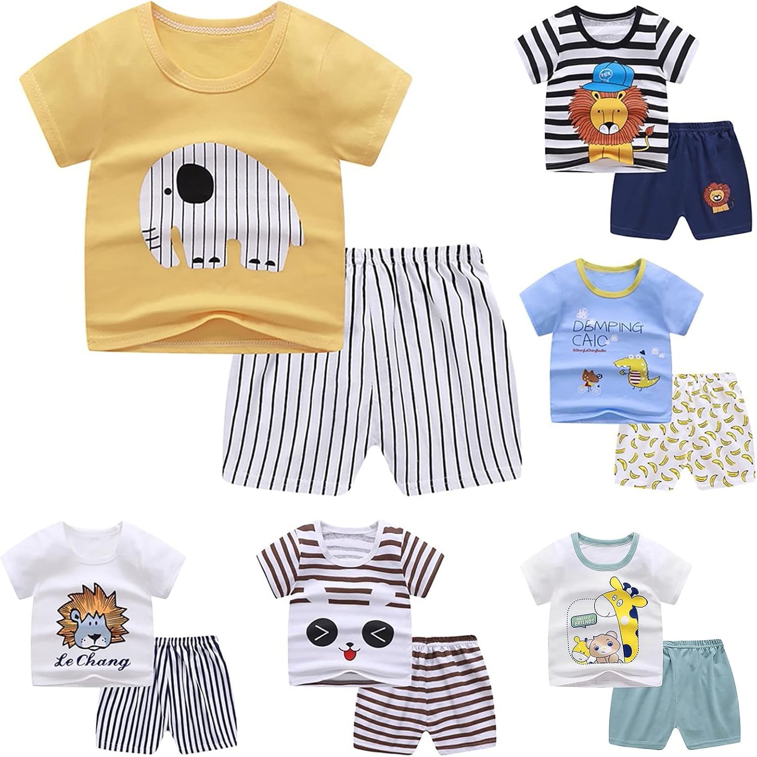 AMIMOJY Kids Cartoon Animal Printed Summer Outfit for Boys